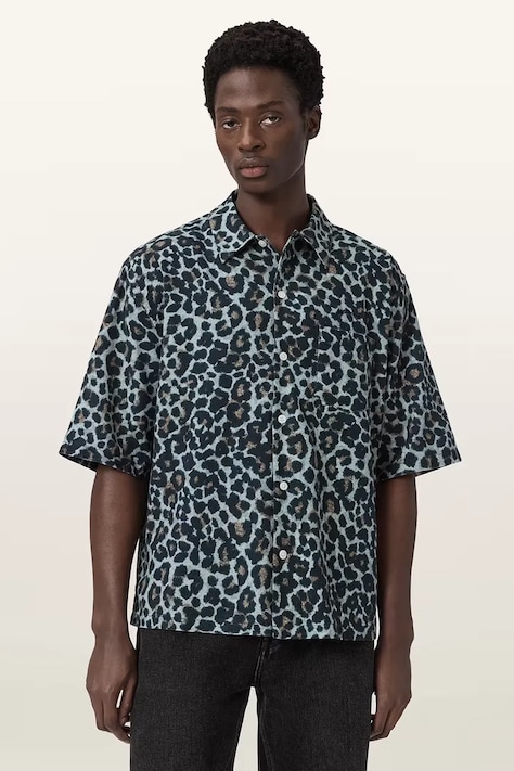 Srajca z dodatkom lanu AllSaints SILESIA siva barva, M047SE