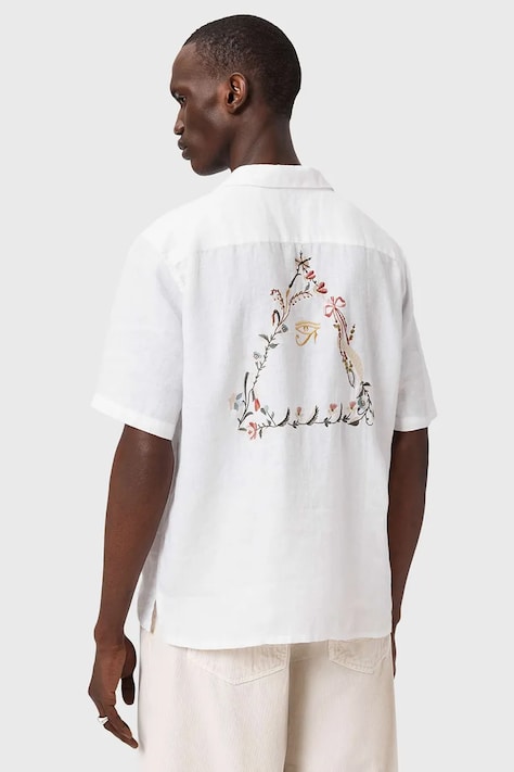 AllSaints koszula lniana TRI męska kolor biały relaxed M052SE