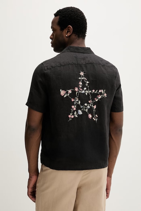 AllSaints cămașă de in TRI culoarea negru, relaxed, M052SE