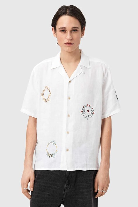 AllSaints koszula męska lniana DECK beżowa M054SE