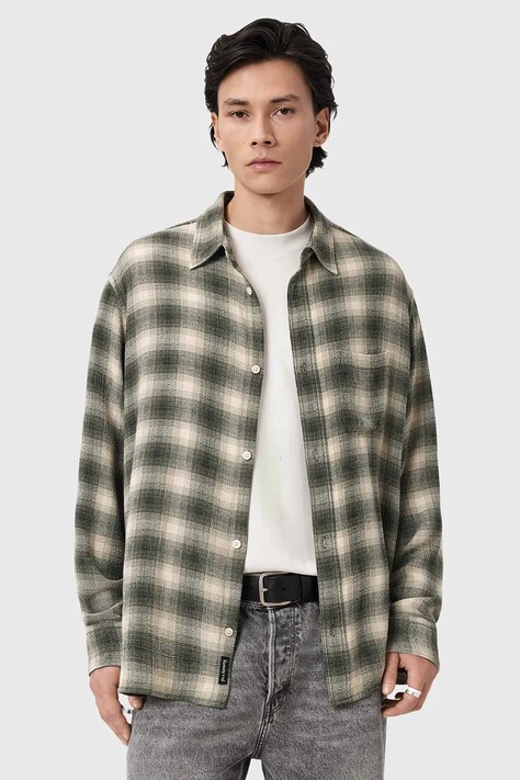 AllSaints koszula męska LUMLEY zielona w kratkę M034SE