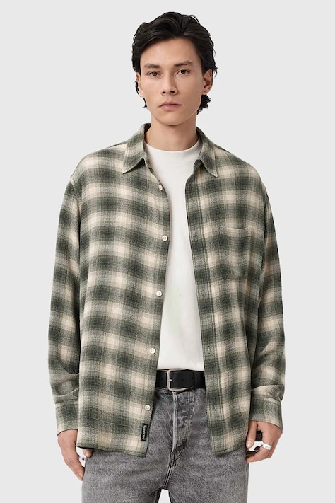 AllSaints koszula męska LUMLEY zielona w kratkę M034SE
