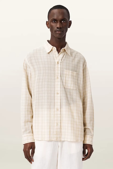 AllSaints camicia da uomo in cotone TOYA beige a quadri M035SE