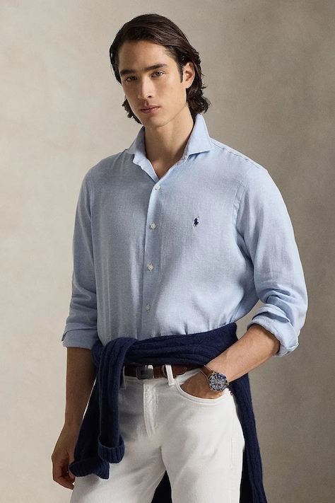 Polo Ralph Lauren košeľa pánska vlnená modrá hladká 710B16696