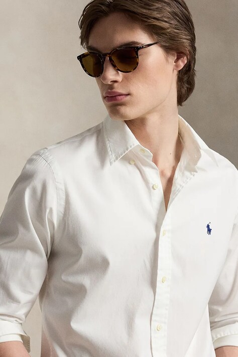 Polo Ralph Lauren koszula bawełniana męska kolor biały slim z kołnierzykiem button-down 710B20512