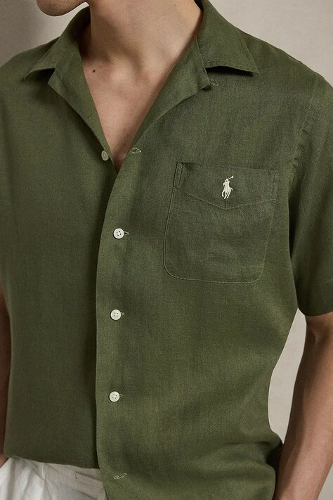 Ľanová košeľa Polo Ralph Lauren zelená farba, regular, 710966421