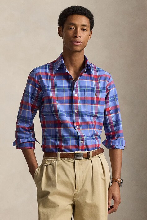 Polo Ralph Lauren koszula bawełniana męska kolor niebieski regular z kołnierzykiem button-down 710P00629