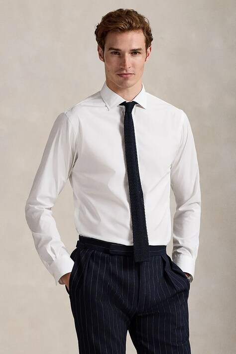 Polo Ralph Lauren koszula bawełniana męska kolor biały regular z kołnierzykiem włoskim 712929278