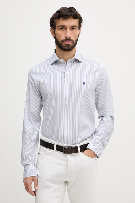 Polo Ralph Lauren koszula bawełniana męska kolor niebieski regular z kołnierzykiem klasycznym 712B15312