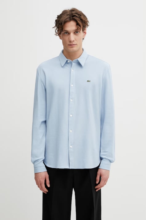 Lacoste koszula bawełniana męska kolor niebieski relaxed z kołnierzykiem klasycznym CH0214