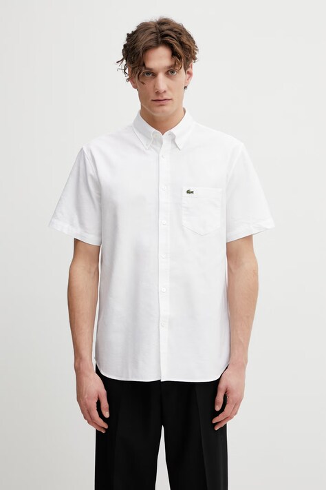 Lacoste koszula bawełniana męska kolor biały regular z kołnierzykiem klasycznym CH1917