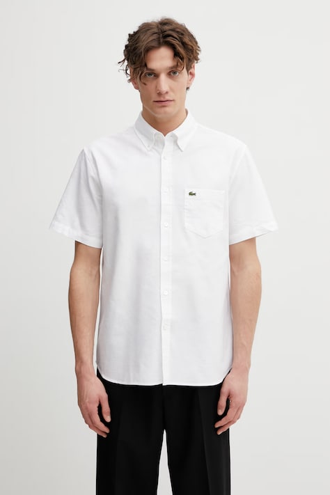 Lacoste koszula bawełniana męska kolor biały regular z kołnierzykiem klasycznym CH1917