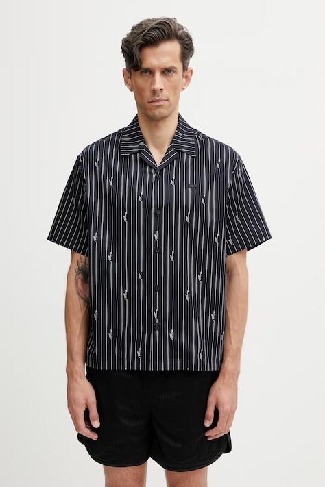 Lacoste koszula bawełniana męska czarna w paski CH2343