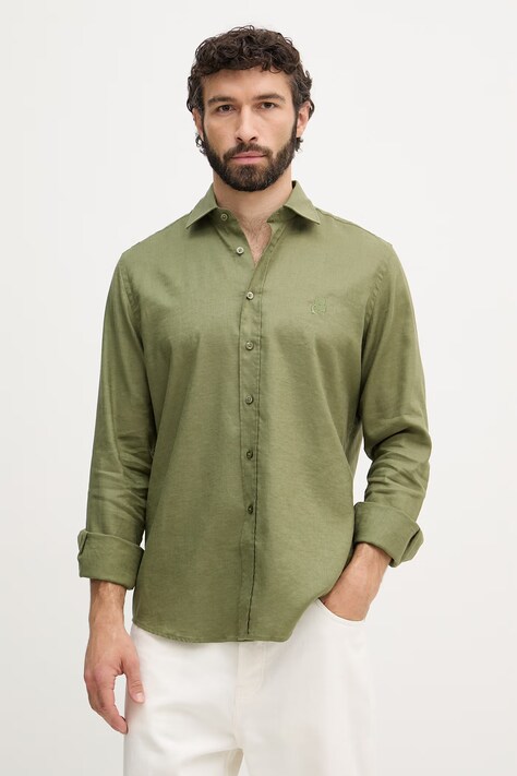 Karl Lagerfeld košile pánská se lnem zelená hladká 562791.605084