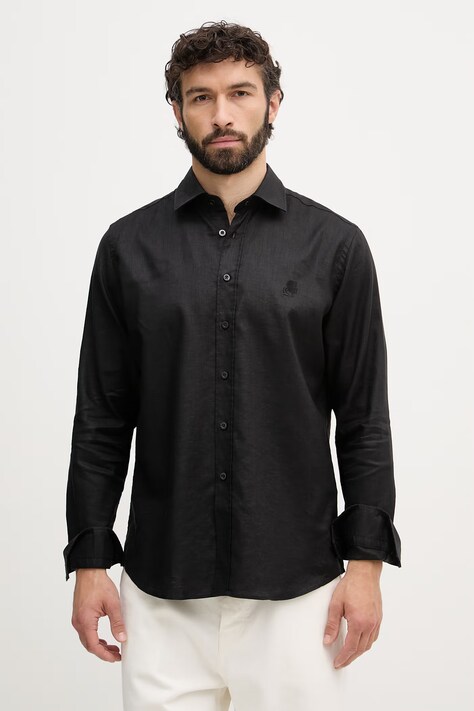 Karl Lagerfeld košile pánská se lnem černá hladká 562791.605084