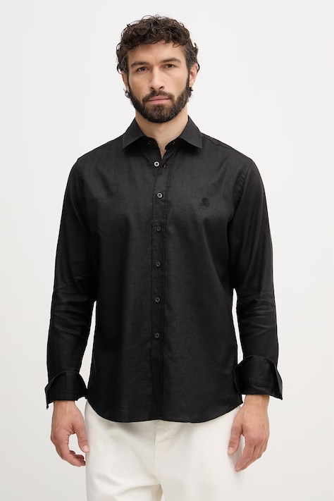 Karl Lagerfeld košile pánská se lnem černá hladká 562791.605084