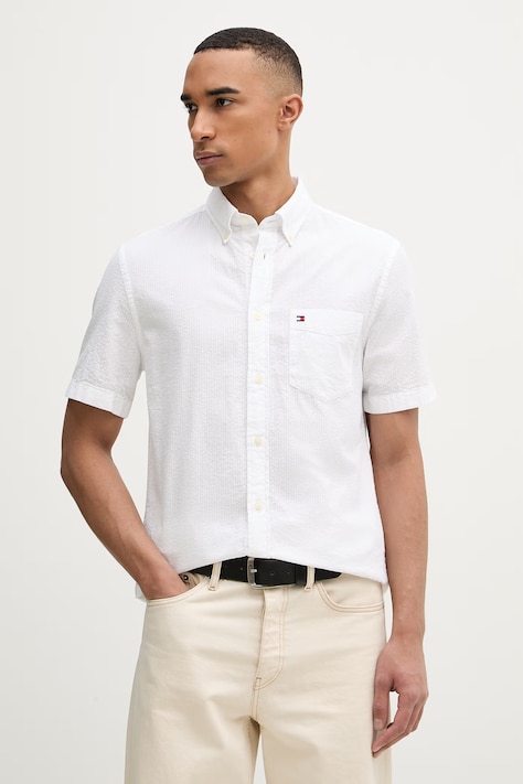 Tommy Hilfiger cămașă pentru bărbați, din bumbac albă simplă MW0MW38570