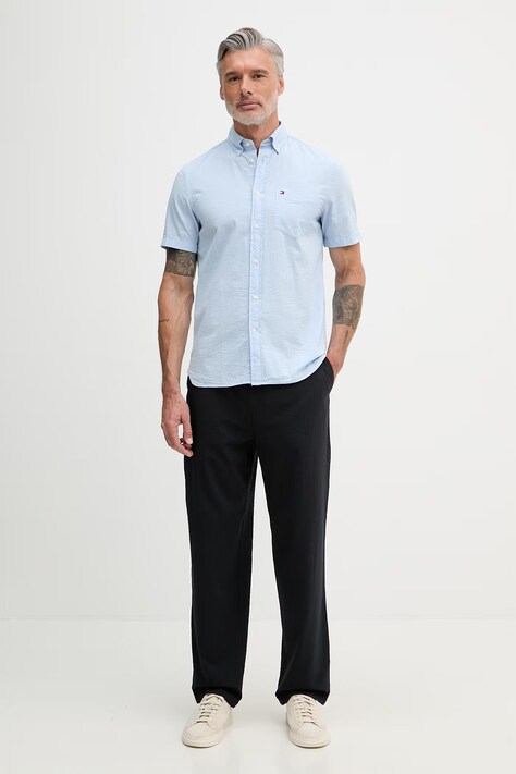 Tommy Hilfiger koszula męska bawełniana niebieska gładka MW0MW38570