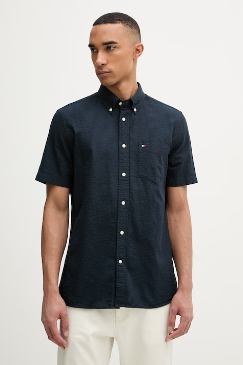 Tommy Hilfiger koszula męska bawełniana granatowa gładka MW0MW38570