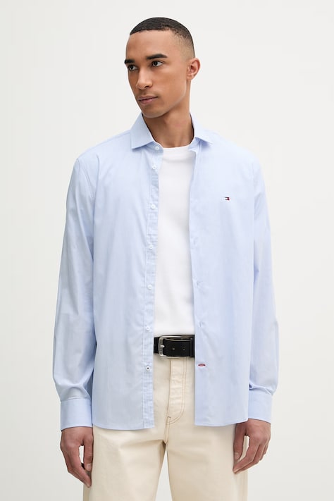 Tommy Hilfiger cămașă pentru bărbați, din bumbac cu elastan albastră cu dungi MW0MW42930