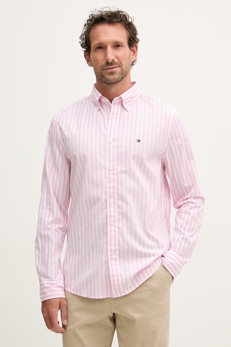 Tommy Hilfiger koszula męska bawełniana różowa w paski MW0MW42440