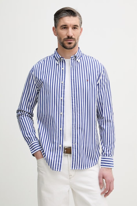 Tommy Hilfiger camicia da uomo in cotone blu a righe MW0MW42440
