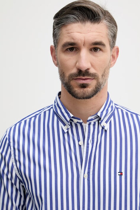 Tommy Hilfiger koszula męska bawełniana niebieska w paski MW0MW42440