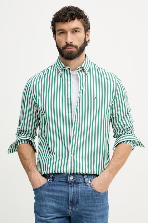 Tommy Hilfiger camicia da uomo in cotone verde MW0MW42440