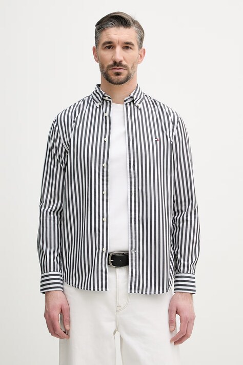 Tommy Hilfiger Koszula męska bawełniana czarna w paski MW0MW42440
