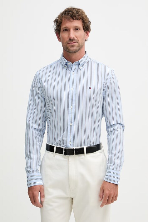 Tommy Hilfiger koszula męska bawełniana niebieska w paski MW0MW42441