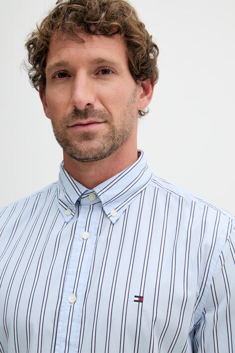 Tommy Hilfiger koszula męska bawełniana niebieska w paski MW0MW42441