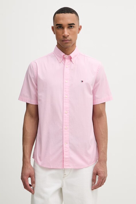 Tommy Hilfiger koszula męska bawełniana różowa gładka MW0MW42630
