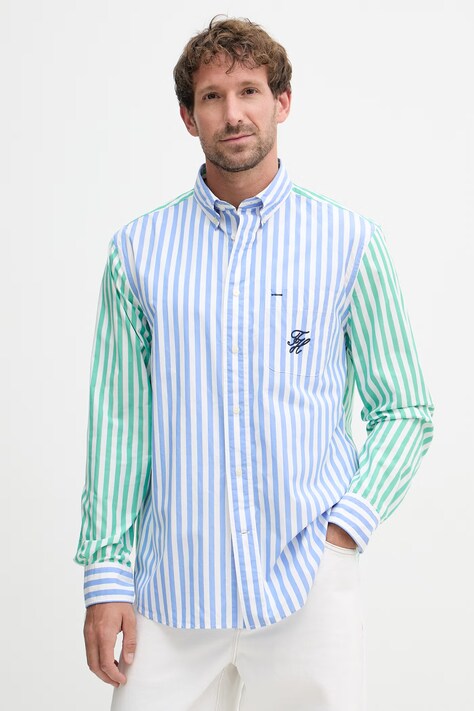 Tommy Hilfiger košile pánská bavlněná SUMMER modrá pruhovaná MW0MW42985