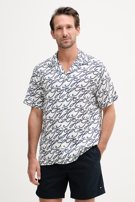 Tommy Hilfiger koszula męska z lnem SUMMER granatowa MW0MW42987