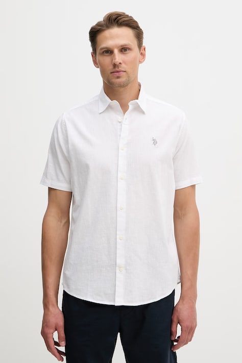 Детска риза с лен U.S. Polo Assn. LINEN BLEND SS в бяло със стандартна кройка с класическа яка MUP3254