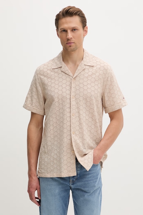 Tommy Jeans koszula męska bawełniana beżowa DM0DM22759