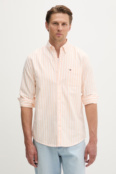 Tommy Jeans košulja za muškarce od pamuka bež prugasta DM0DM22790