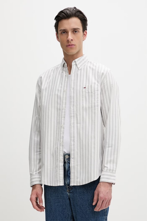Tommy Jeans koszula męska bawełniana szara w paski DM0DM22790