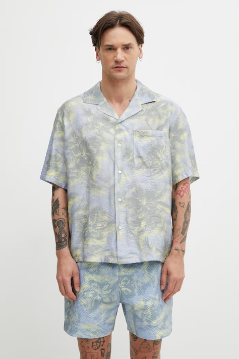 Maison Kitsuné Resort koszula męska z wiskozą niebieska w kwiaty QM00404WW9109