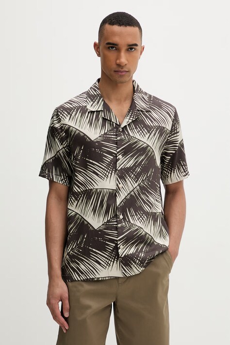 Calvin Klein koszula męska z modalem beżowa z motywem roślinnym LV00NM2991