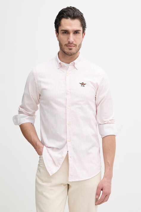 Aeronautica Militare koszula bawełniana męska kolor różowy regular z kołnierzykiem klasycznym CA1320UCT03532