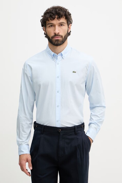Lacoste koszula męska bawełniana niebieska gładka CH2316