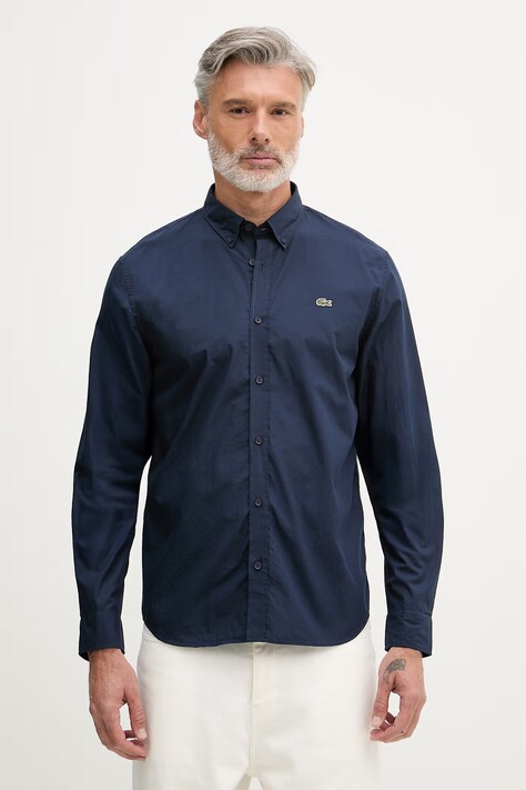 Lacoste koszula męska bawełniana granatowa gładka CH2316