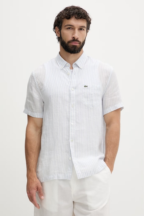 Lacoste koszula męska lniana niebieska w paski CH8061