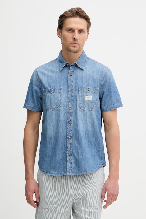 Guess Jeans koszula męska jeansowa niebieska gładka M6GH09 D5NY3