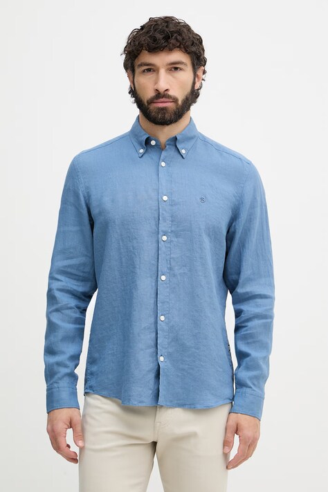 BOSS koszula męska lniana LIAM granatowa gładka 50556077