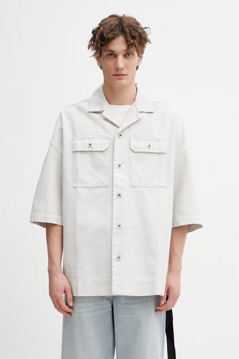 Rick Owens DRKSHDW Magnum Tommy koszula bawełniana męska beżowa gładka DU01F4290.CVS