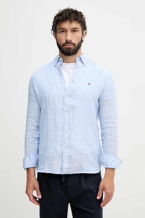 Tommy Hilfiger koszula męska lniana niebieska w paski MW0MW42400