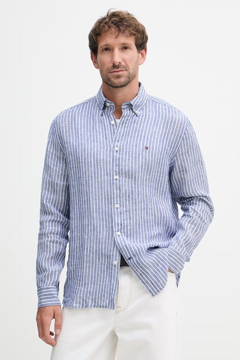 Tommy Hilfiger koszula męska lniana niebieska w paski MW0MW42400
