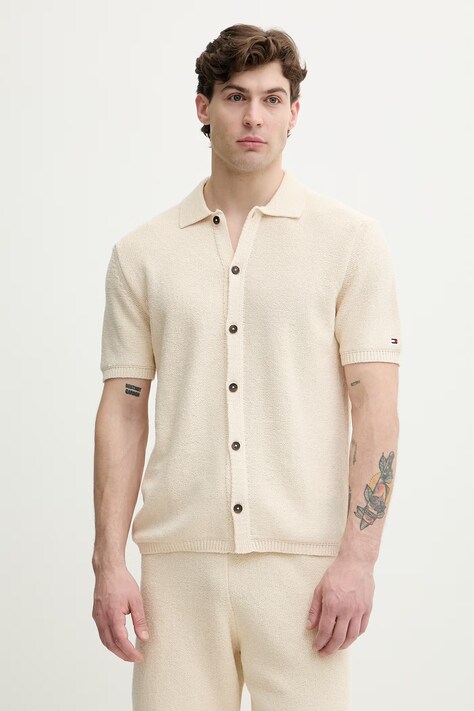 Tommy Hilfiger kardigan męski z bawełną beżowy MW0MW42796